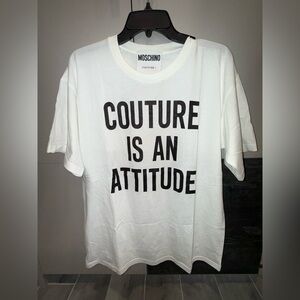 Women’s Moschino White 'Couture is an Attitude' T-Shirt Size S